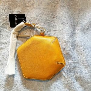 WRISTLET, DANIER LEATHER, HEXAGON 6 SIDED, MUSTARD COLOUR, LINED, WRIST STRAP